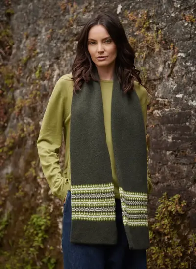 Morar Fairisle Scarf in Olive Pure New Wool